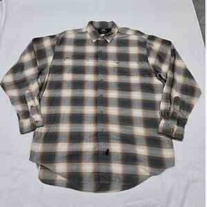 Men's LARGE Ralph Lauren RRL Plaid Work Shirt Flannel Button Up Grey/White/Gold
